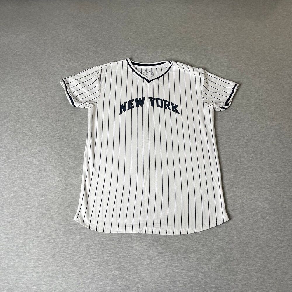 SGR Men's Vintage New York Pinstripe V-Neck Jersey T-Shirt Top